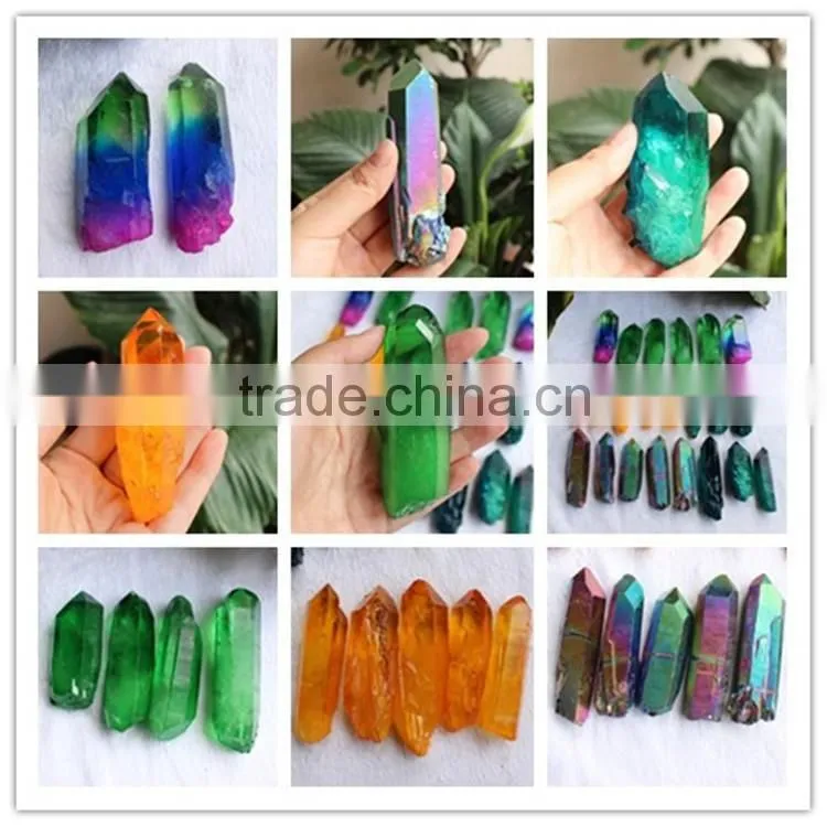 rainbow aura quartz points crystals healing stones