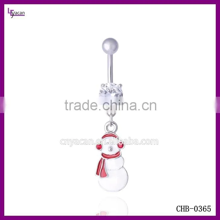 316L Stainless Steel Cz Paved Snowman Charm Navel Piercing Gold