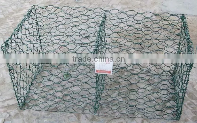 rock filled galfan wire+pvc coated gabion baskets/gabion box 2m*1m*1m