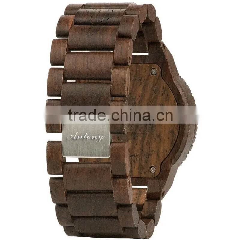 Wooden watches Ebony case Even Strap Japan movement with calendar