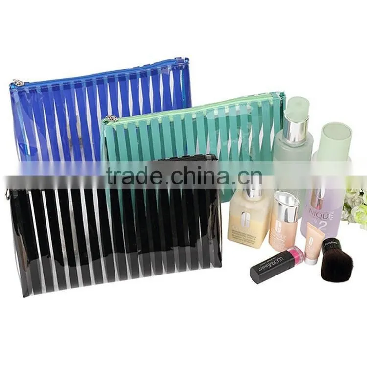 3pcs Stripe PVC Transparent Toiletry Bag Portable Travel Cosmetic Bag Set