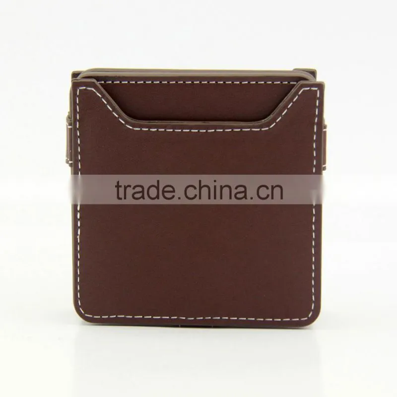 Brown PU leather cup coaster set with debossed logo