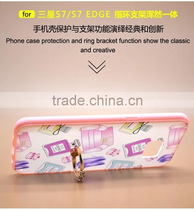 Fashion Prefume TPU+PC 2-in-1 Hybrid Pattern Painting Cases With Ring Bracket For Samsung 7s Edge Phone Case