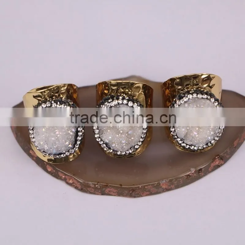 Natural Amazon Gold Plated Druzy Ring, Gold Plated Metal Brass Gemstone Druzy Ring, Fashion Stone Jewelry Druzy Stone Ring