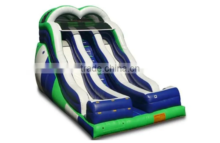 Jumpfun blue and green and white double drop fall inflatable water slide