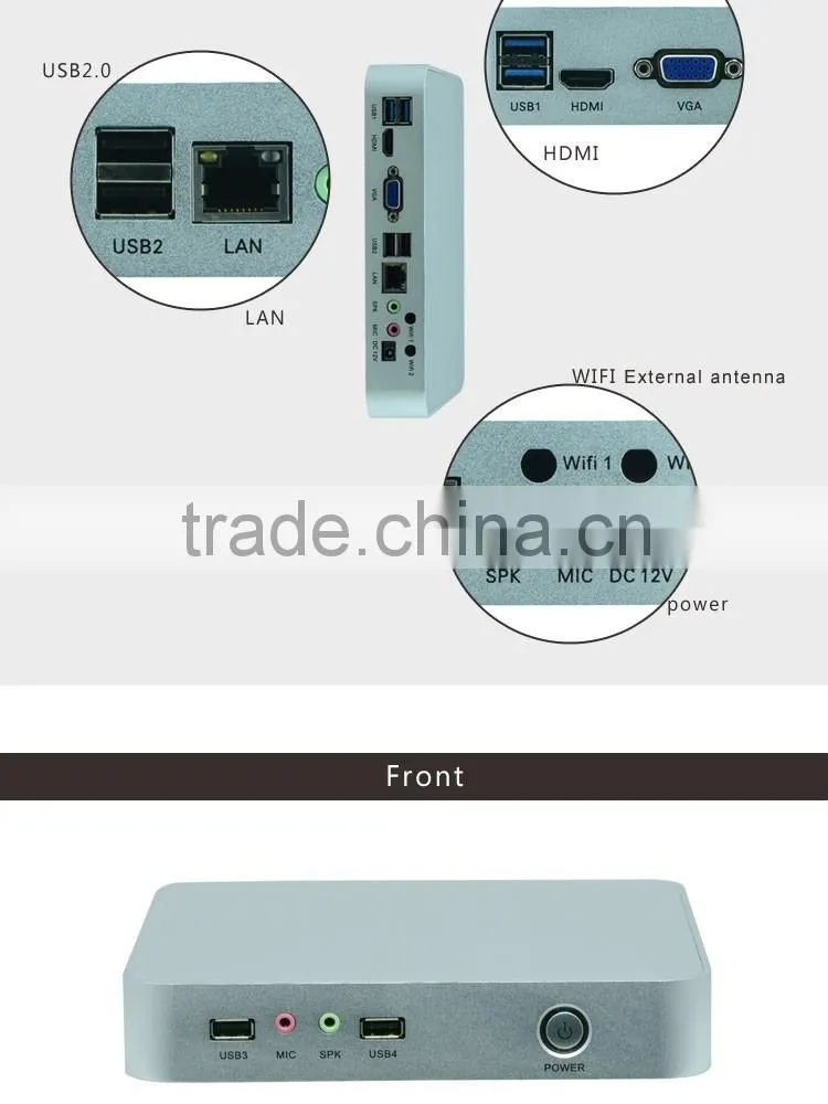 HTPC Intel Baytrail J1800 2.41Ghz Dual Core Fanless Mini Barebone PC, USB2.0, WiFi, VGA