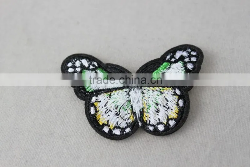 nice design green butterfly embroidery self adhesive leather patches for clothing