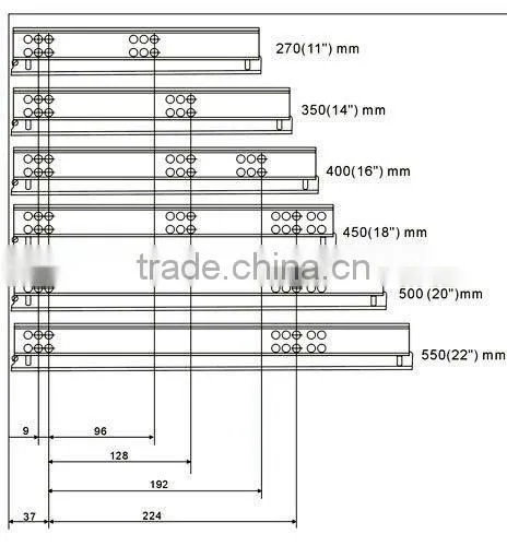 Height 86mm steel and 400mm 25kg load capacity invisible fgv drawer slide