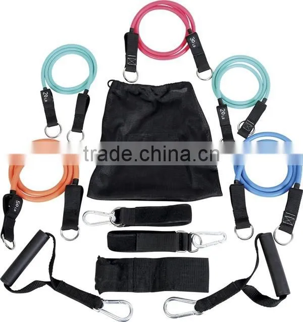 Fitness premium resistance bands set with 5 heavy duty bands, door anchor, 2 ankle straps