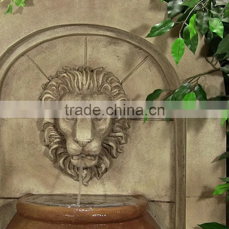 Beautiful resin decorative lion head wall fountain