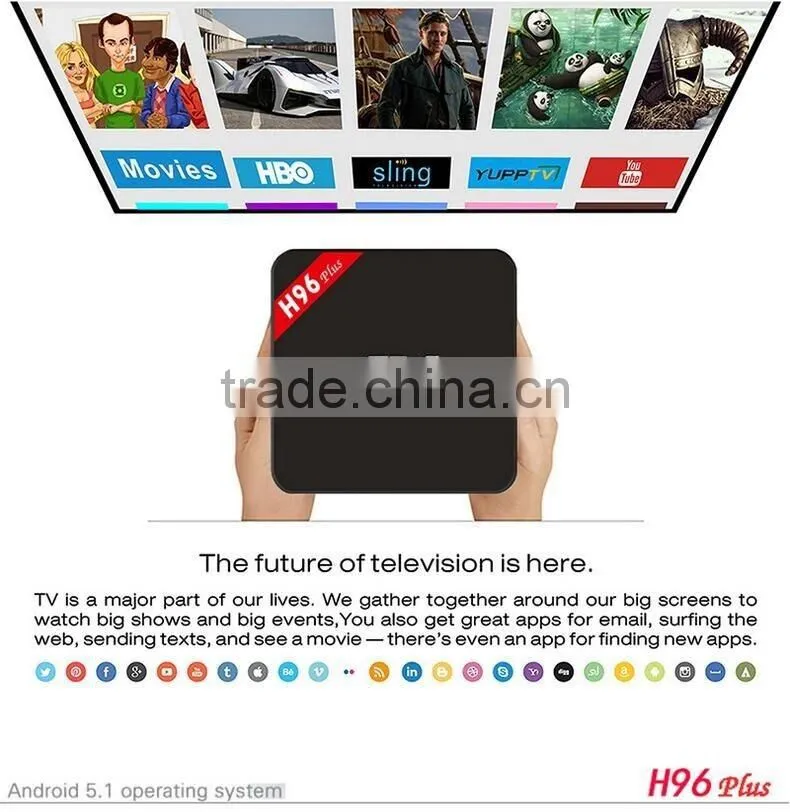 Smart TV Box Android 5.1 Amlogic 2GB+16GB H96 Plus Android TV Box Kodi Pre-installed Internet TV Box