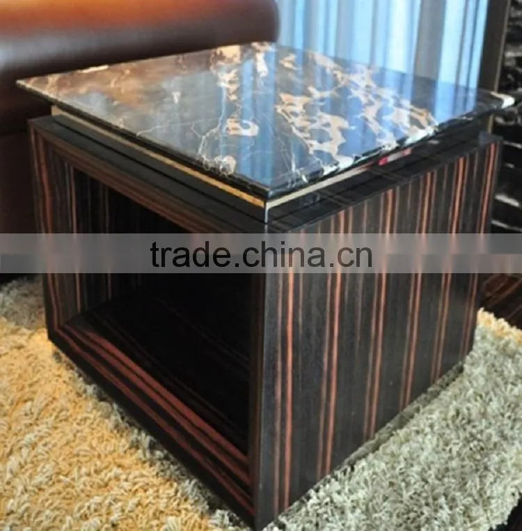 Square Travertine marble top wooden base coffee table