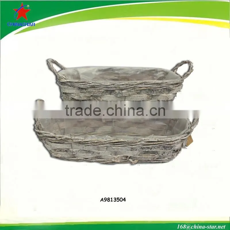 oval birch and rattan flower basket