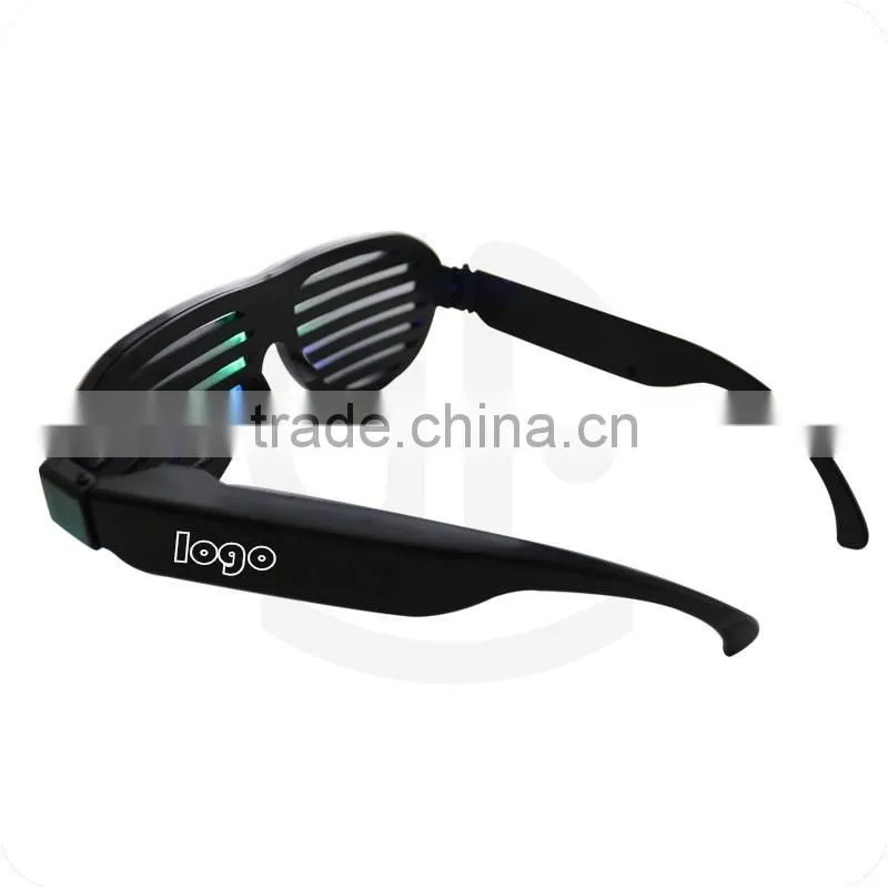Amazon Best Seller Black Color Sound Activated Crazy Led Sunglasses Glitter Party Sunglasses