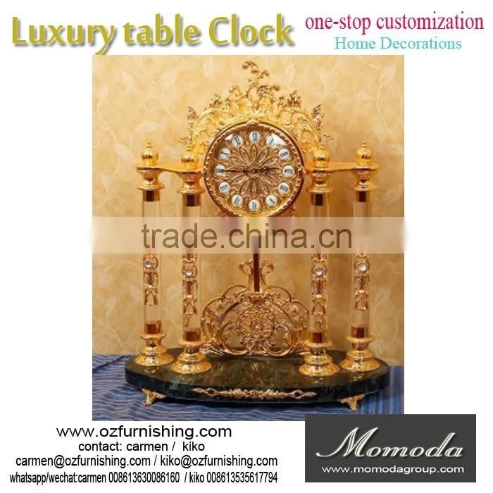 momoda Luxury Royal braroque style gold home decorations Crystal antique classic home marble basic metal copper desk clock