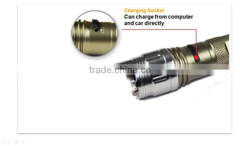Outdoor Aluminum Rechargeable Flashlight With 4 shifts and Magnet