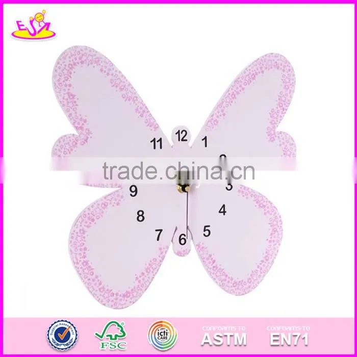 2017 New design cartoon wall decoration wooden kids room clock for sale W09D024