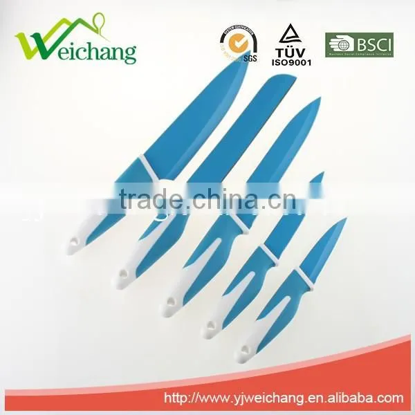 WCKK06 5 pcs set Kitchen Knives colorful non-stick blade rubber with PP handles , hot sale