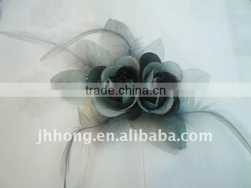 navy hair flower with feather
