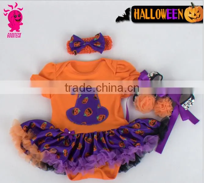 Helloween new fashion 3pcs skull princess short sleeve romper sets including romper,headband and shoes