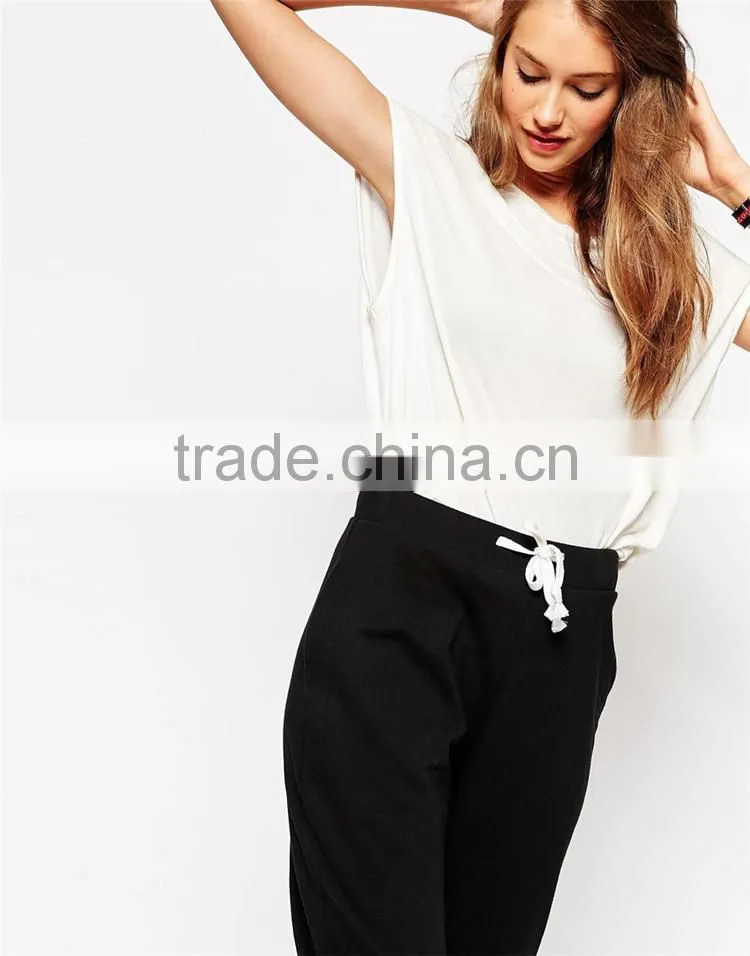 Womens new fashion casual jogger pants & trousers blank black