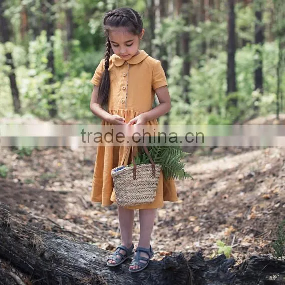 Classic Peter Pen Collar Mustard Linen Girl Child Dress Doild Kid Dress