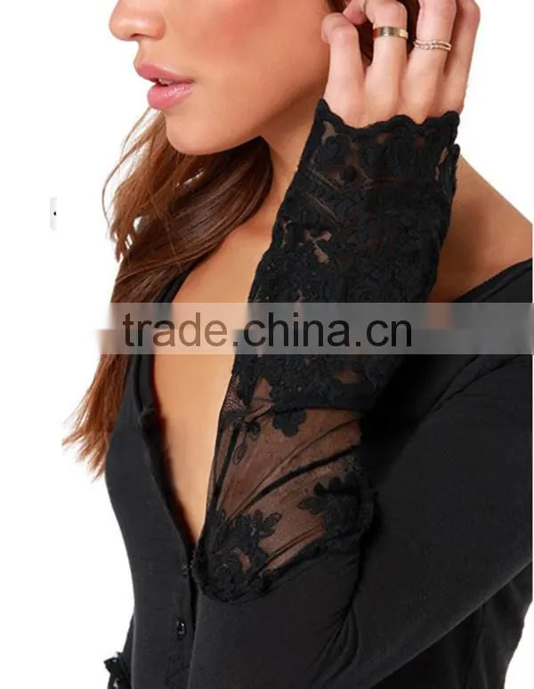 Classical black and white solid Dovetail split Net yarn splicing knitting Slim soft t shirt thin women