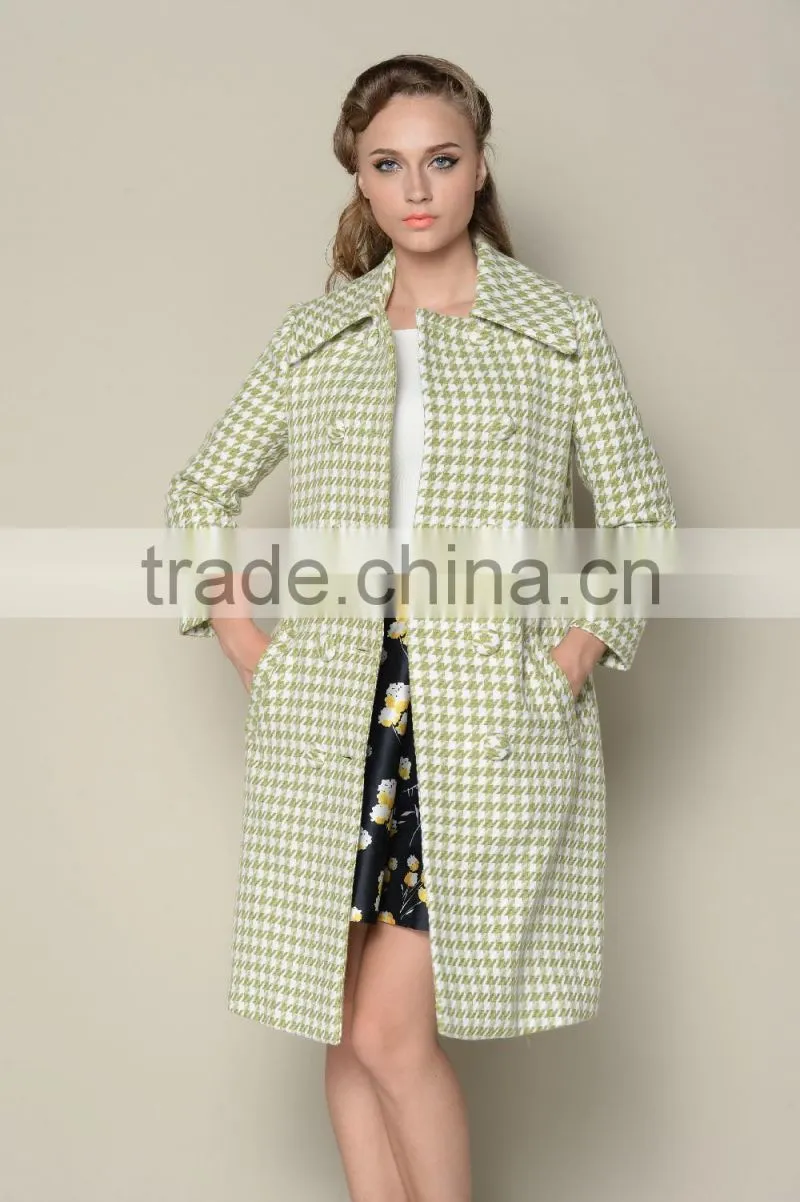 classic fashionable grid designed long style women coats winter 2016