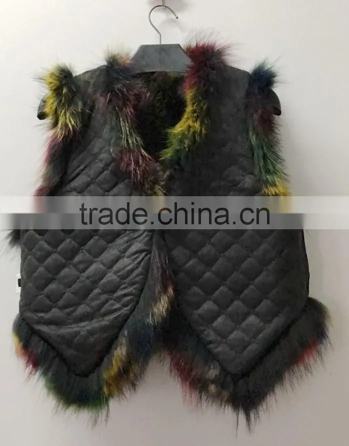 YR1025 Women Fashion Unique Fancy Color Real Raccoon Wholeskin Fur Vest
