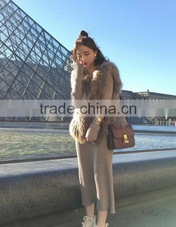 YRFUR YR725 Basic Style Raccoon Fur Gilet Women Hand Knit Fur Vest