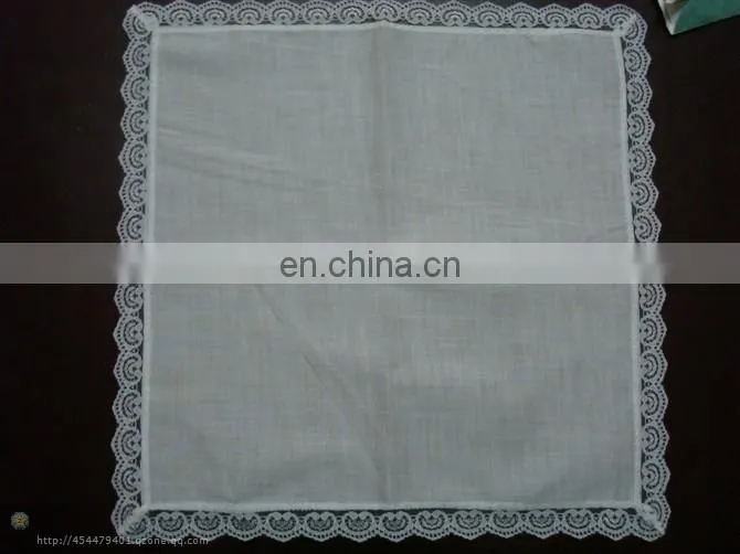 100% Cotton Material and Woven Technics white lace handkerchief