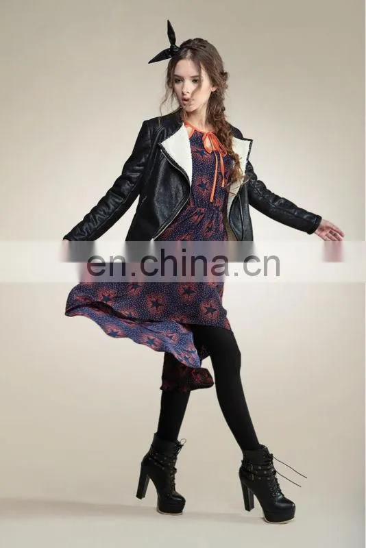 winter lamb wool thicken PU leather short length slim fit coats