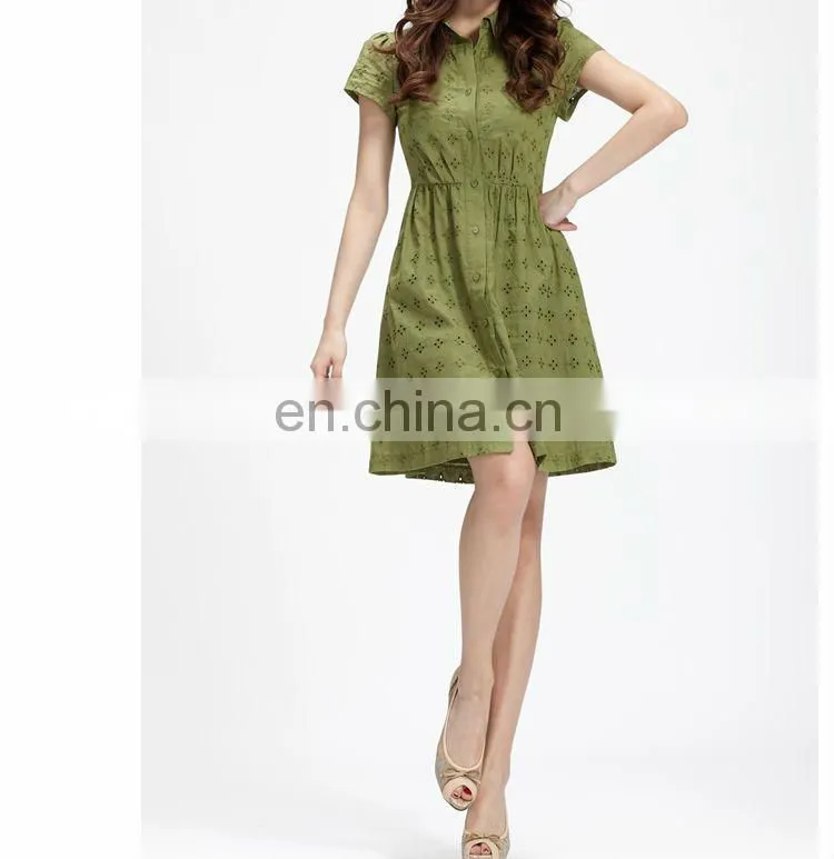 Ladies embroidered short sleeve cotton dress design