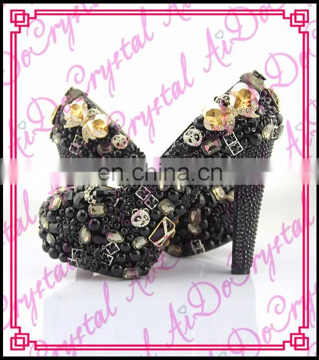 Aidocrystal Black Ladies Crystal Shoe Crystal Wedding shoes Gem shoe Diamond High Heel