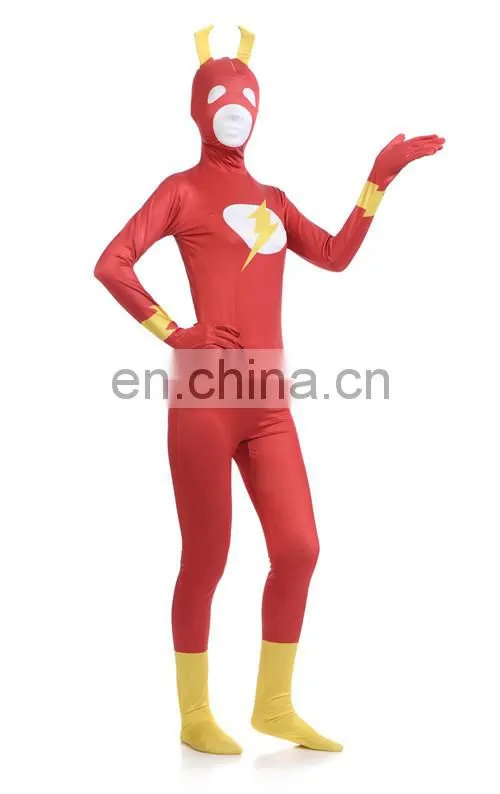 Red Zentai Full Stretch Bodysuit Hooded Mask Women Girls Cosplay Costume