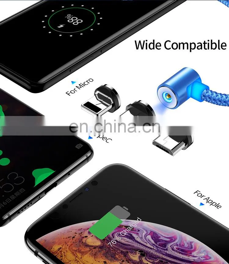 2020 New Design 3A Magnetic USB Data Charger Cable Line Type-C Android IOS Fast Charging 3in1 USB Cable Cell Phone Charger Cable