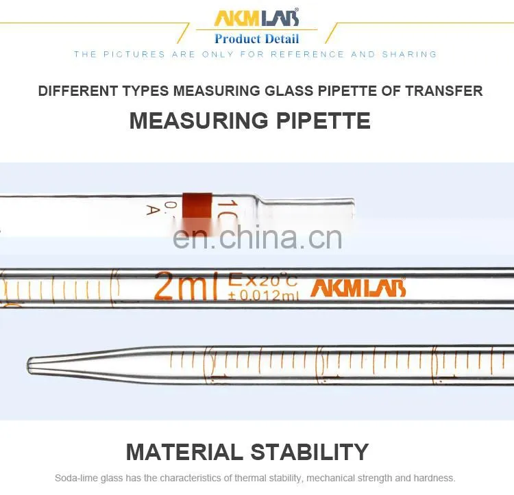 AKMLab Laboratory 0.1ml-50ml Clear Glass Transfer Measuring Pipette