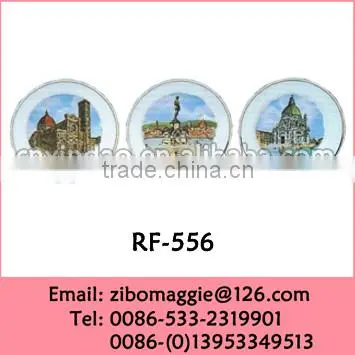 Round Shape Hot Sale Zibo Made Scenery Print Ceramic Plate Decorative for Promotion Gift
