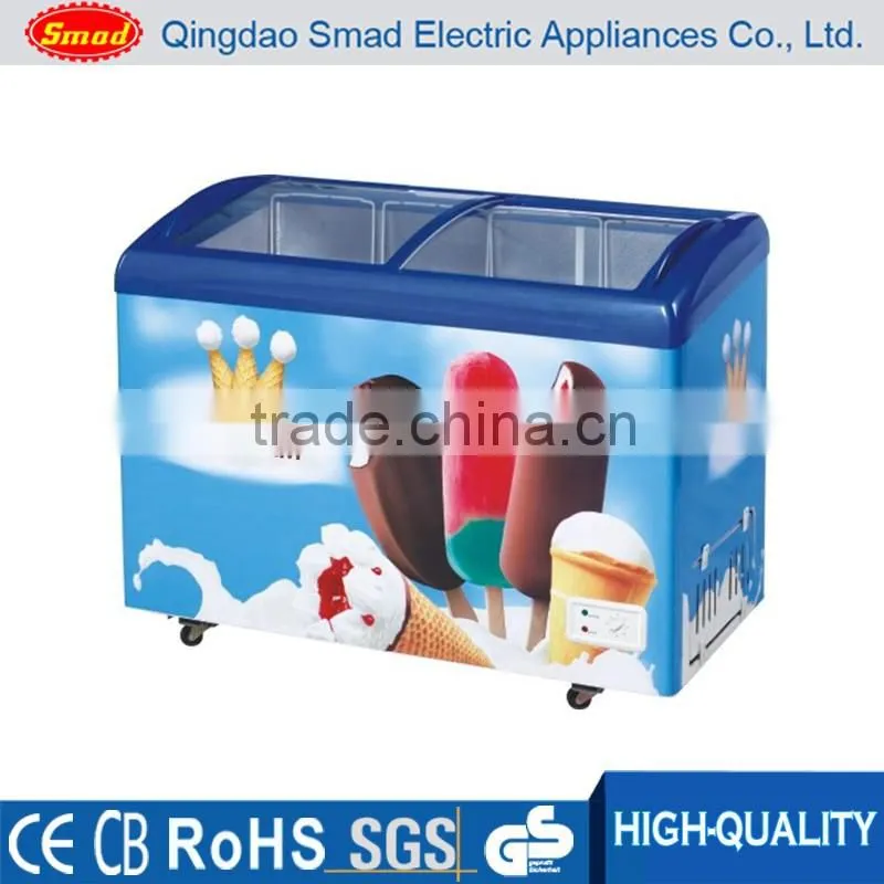Curved glass door display ice cream chest freezer for supermarket