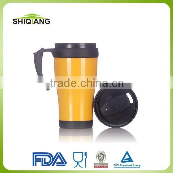 400ml eagle high quality cheapest double wall insulated plastic thermal travel mugs with paper inserted and handle