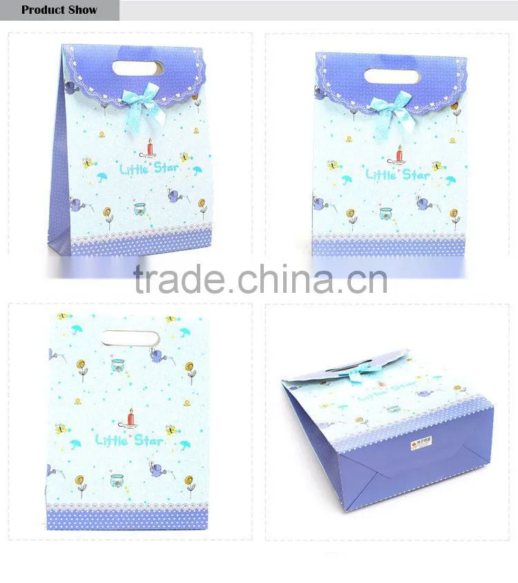 blue button closure fancy wedding flavour paper gift bag