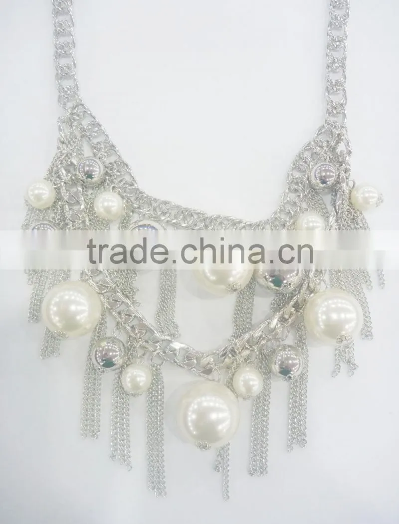 FASHION CHUNKY CHAIN/BIG BEADED TASSEL NECKLACE EARRING SET