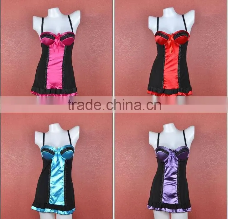 New arrival hot fashinal sexy middle satin design lingerie babydoll 5103