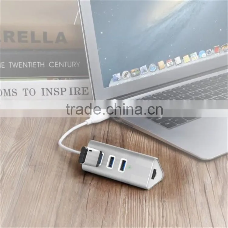 Aluminum Ethernet Port RJ45 Wifi Adapter 3. 0 USB Hub with 3 Port