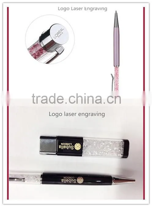 Logo custom crystatl pen,logo laser engraving crystal pen, logo crystal filled pens