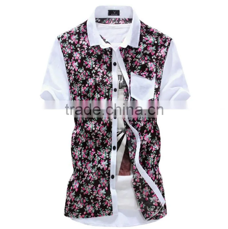Short sleeve fancy design men shirt with floral printing