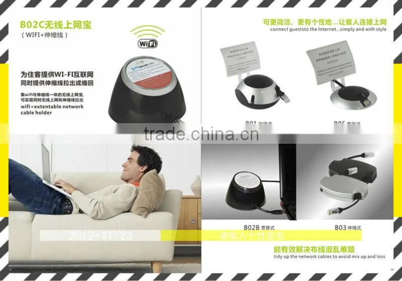 Hotel room retractable internet cable mount B02A