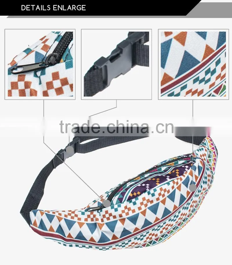 fashion waist belt with hot 3d print black belt waist bag high quality wholesale travel belt bag with zippers pouch purses cases