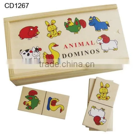 Hot sale wooden toys domino, educational farm domino puzzle game set
