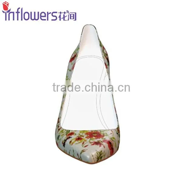 Flower printed leather pointed toe ladies sexy high heels